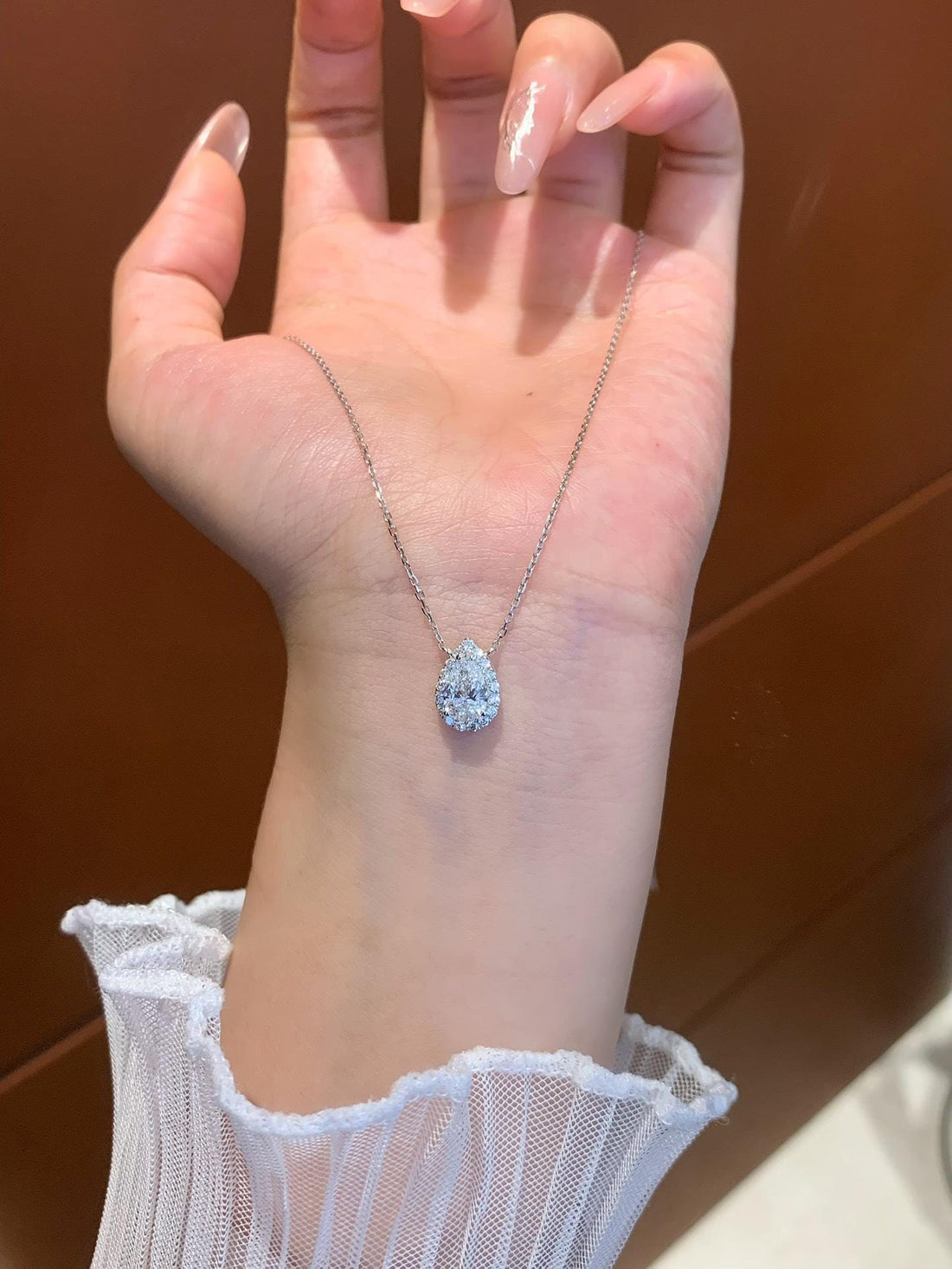 Impossible to Look Away Pear Diamond Halo Necklace
