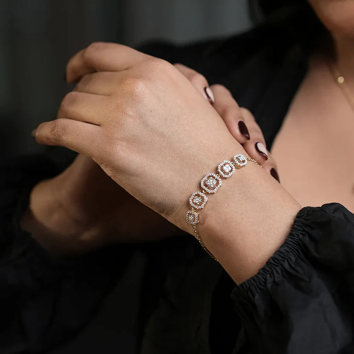 Elegant Gold Geometric Diamond Bracelet for Women