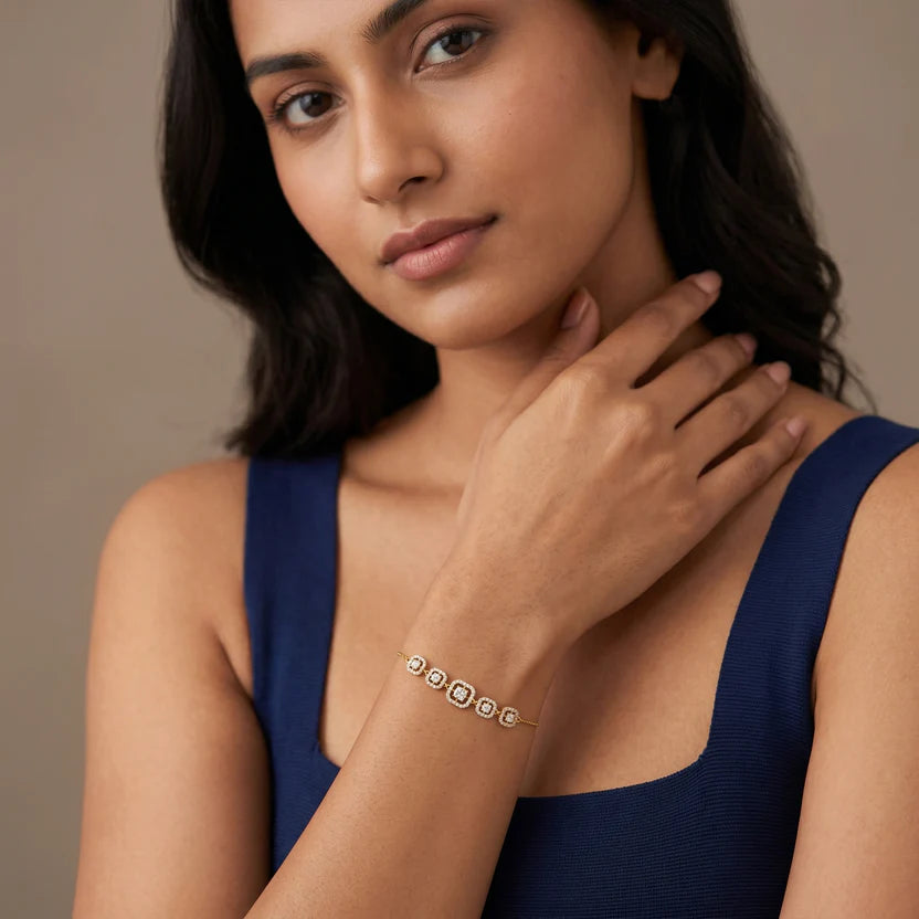 Elegant Gold Geometric Diamond Bracelet for Women
